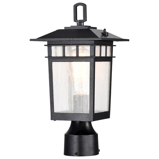 Nuvo Lighting Cove Neck 7in 1-Light Outdoor Small Post Lantern | Craftsman Textured Black and Clear Seeded Glass | Walkway, Driveway & | Model 60-5956