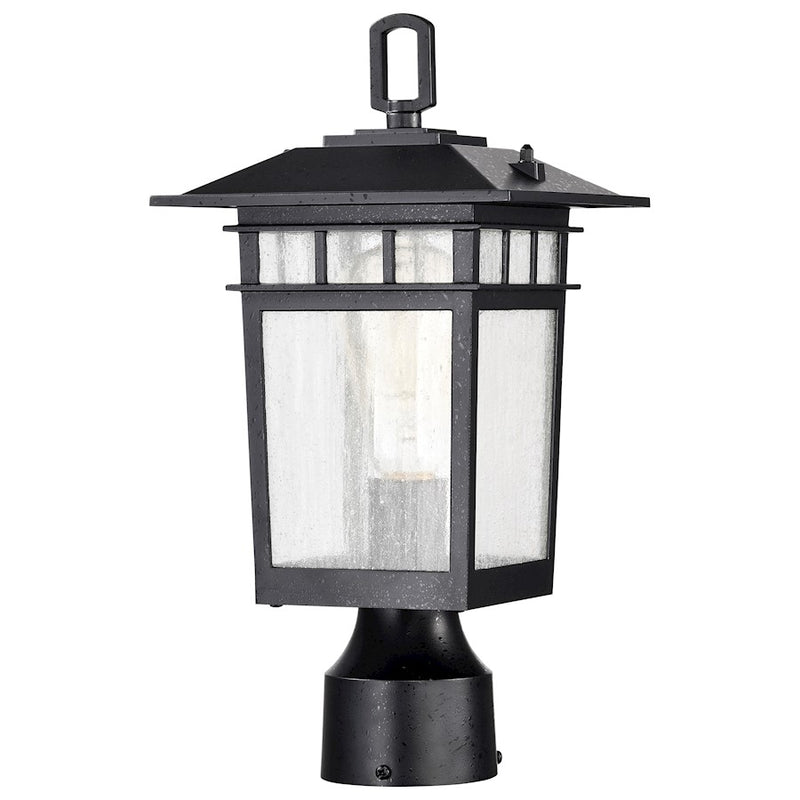 Nuvo Lighting Cove Neck 7in 1-Light Outdoor Small Post Lantern | Craftsman Textured Black and Clear Seeded Glass | Walkway, Driveway & | Model 60-5956