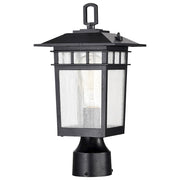 Nuvo Lighting Cove Neck 7in 1-Light Outdoor Small Post Lantern | Craftsman Textured Black and Clear Seeded Glass | Walkway, Driveway & | Model 60-5956