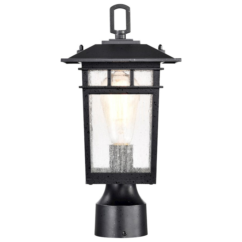 Nuvo Lighting Cove Neck 7in 1-Light Outdoor Small Post Lantern | Craftsman Textured Black and Clear Seeded Glass | Walkway, Driveway & | Model 60-5956