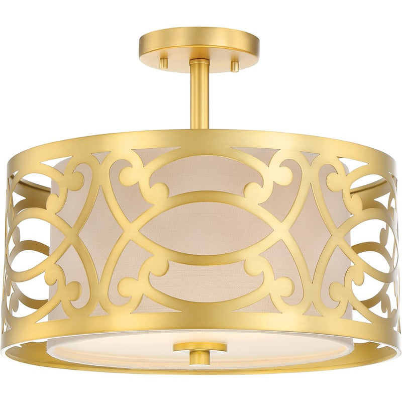 Nuvo Lighting Filigree 15in 2-Light Semi Flush Mount | Traditional Natural Brass | Entryway & Hallway Ceiling Light | 12.5in H | Model 60-5967