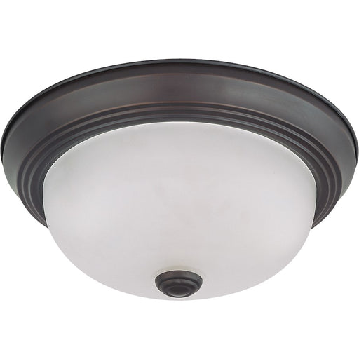 Nuvo Lighting 11in 2-Light Flush Mount | Traditional Mahogany Bronze and Frosted White Glass | Hallway & Bathroom | 11.38 x 11.38 x 4.88 in | Model 60-6010