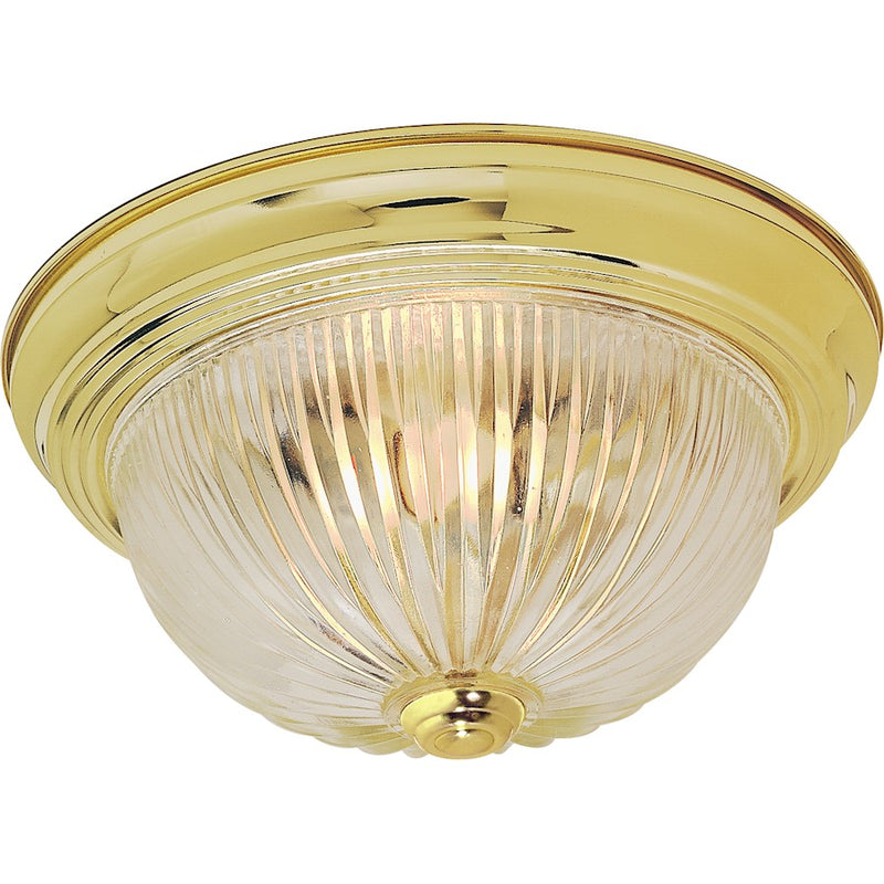 Nuvo Lighting 60-6015 11in 2-Light Flush Mount | Traditional Polished Brass and Clear Ribbed Glass | Bedroom & Hallway Ceiling Light | 11 | Model 60-6015