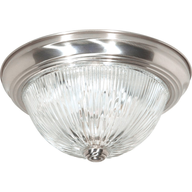 Nuvo Lighting 2-Light 11in Flush Mount | Traditional Brushed Nickel and Clear Ribbed Glass | Hallway & Bathroom Ceiling Light | 11 x 11 x | Model 60-6023