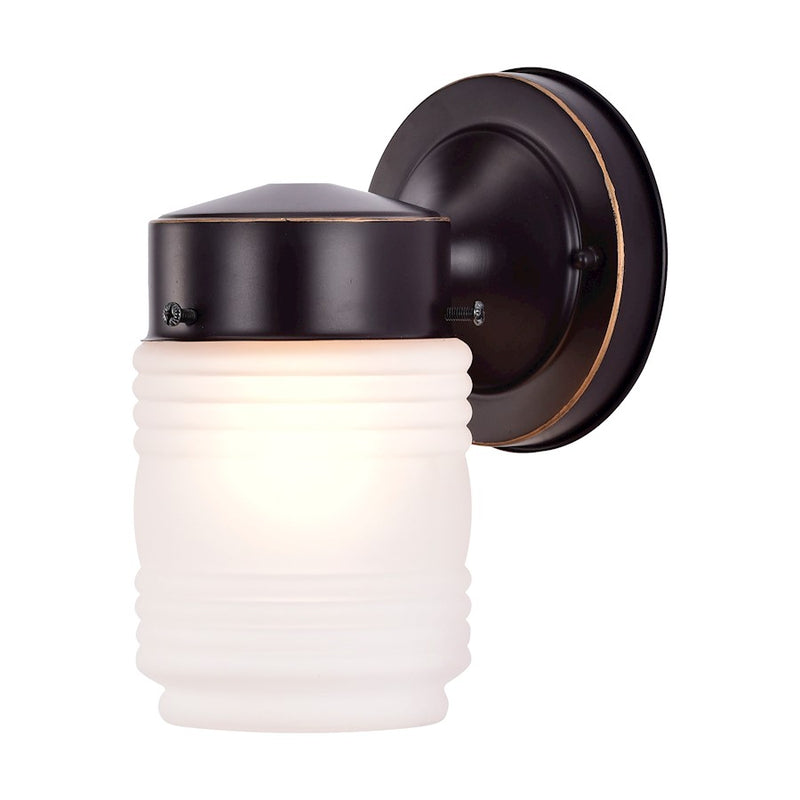 Nuvo Lighting 6in 1-Light Outdoor Wall Sconce | Rustic Mason Jar Mahogany Bronze Steel and Frosted Ribbed Glass | Covered Porch & Entryway | Model 60-6110