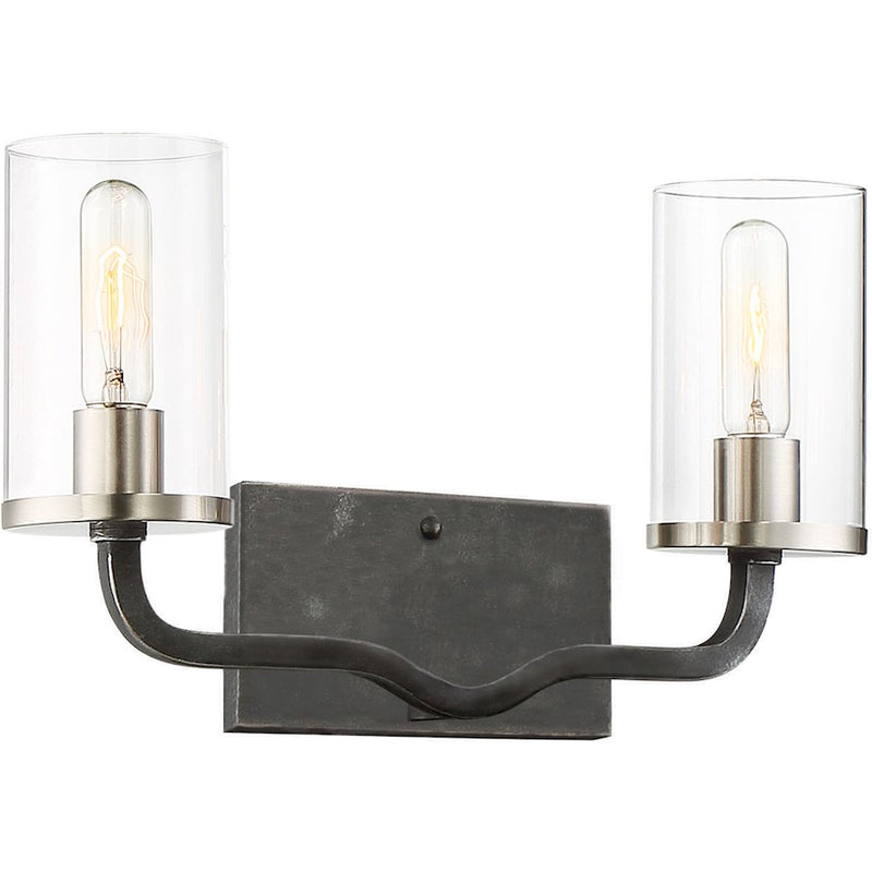 Nuvo Sherwood 16in 2-Light Vanity | Industrial Iron Black and Brushed Nickel | Bathroom Vanity | 16 x 10 in | Model 60-6122