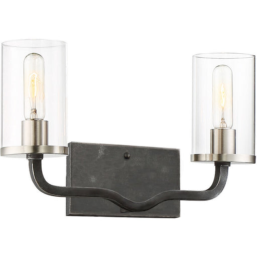 Nuvo Sherwood 16in 2-Light Vanity | Industrial Iron Black and Brushed Nickel | Bathroom Vanity | 16 x 10 in | Model 60-6122
