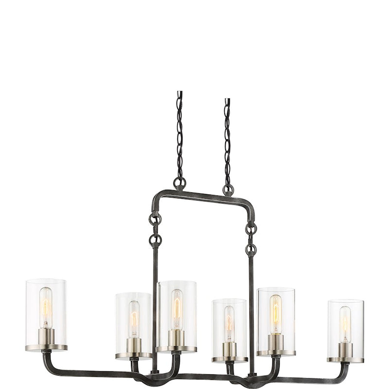 Nuvo Lighting Sherwood 38in 6-Light Island Pendant | Industrial Iron Black and Brushed Nickel | Kitchen Island & Dining Room | 38 x 14 x | Model 60-6124