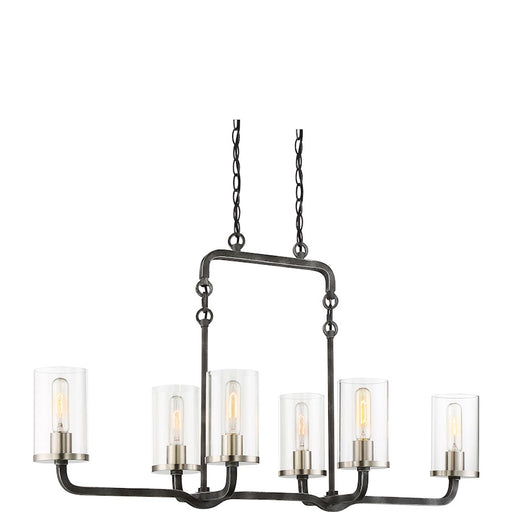 Nuvo Lighting Sherwood 38in 6-Light Island Pendant | Industrial Iron Black and Brushed Nickel | Kitchen Island & Dining Room | 38 x 14 x | Model 60-6124