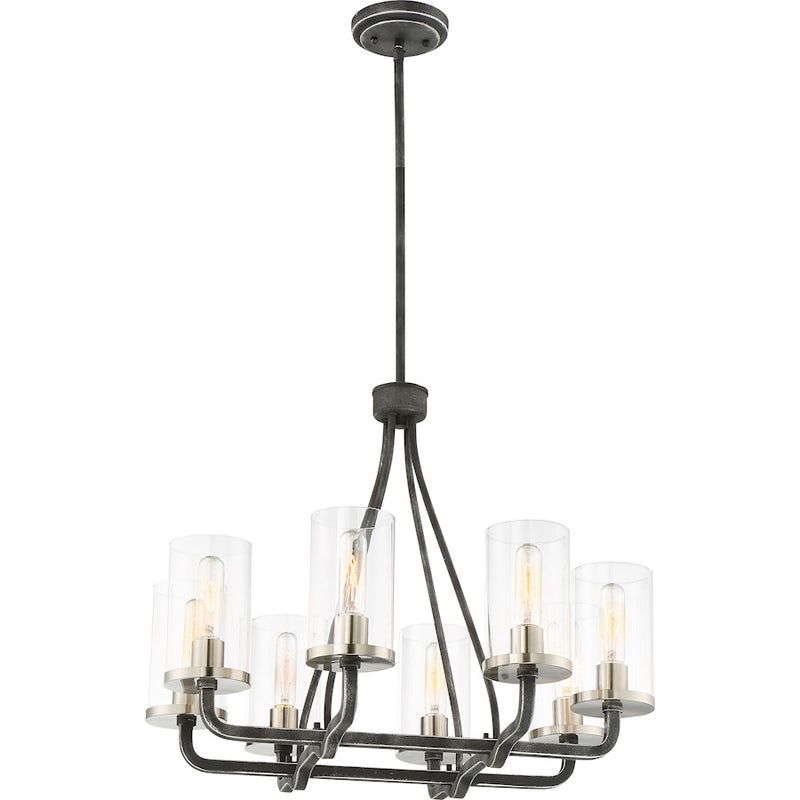 Nuvo Lighting Sherwood 33in 8-Light Chandelier | Industrial Iron Black and Brushed Nickel | Dining Room & Living Room | 33 in H | Model 60-6128