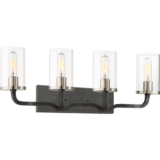 Nuvo Sherwood 32in 4-Light Vanity Light | Industrial Iron Black with Brushed Nickel | Bathroom Vanity | 32 x 10 in | Model 60-6129