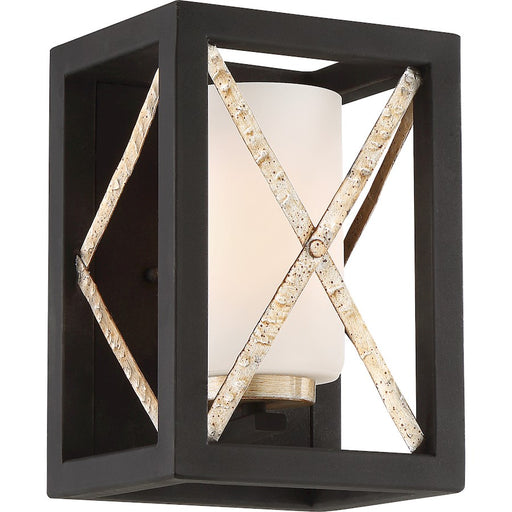 Nuvo Lighting Boxer 1-Light Wall Sconce | Industrial Matte Black and Antique Silver Metal | Hallway & Bedroom Accent Light | 7 x 10 in | Model 60-6131