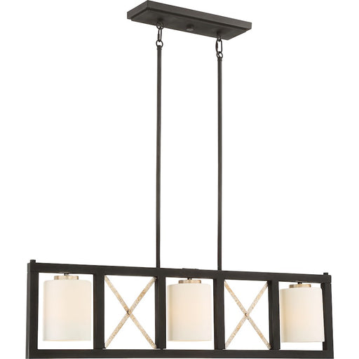 Nuvo Lighting Boxer 38in 3-Light Island Pendant | Industrial Matte Black and Antique Silver Metal | Kitchen Island & Dining Room | 38 x 5 | Model 60-6133
