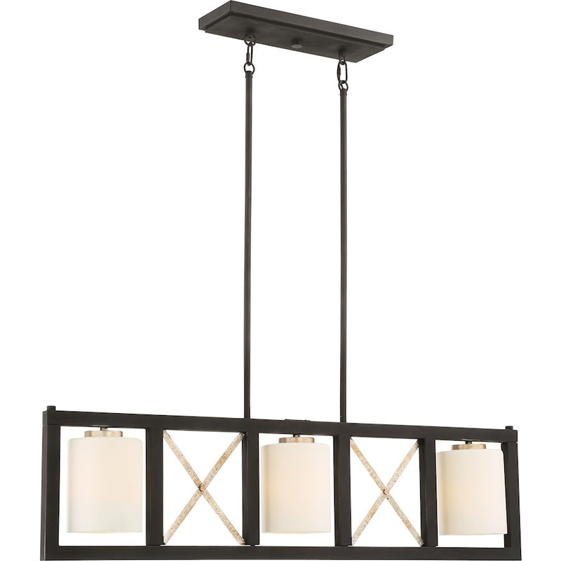 Nuvo Lighting Boxer 38in 3-Light Island Pendant | Industrial Matte Black and Antique Silver Metal | Kitchen Island & Dining Room | 38 x 5 | Model 60-6133
