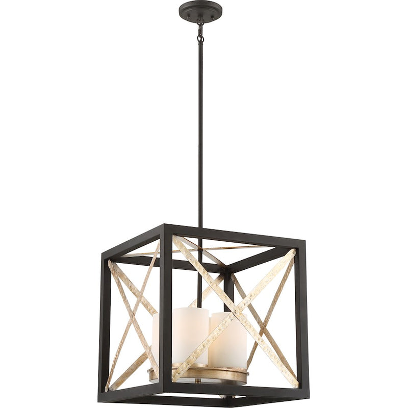 Nuvo Lighting Boxer 17in 4-Light Pendant | Industrial Matte Black and Antique Silver Metal | Kitchen Island & Dining Room | 17 x 17 x 17 in | Model 60-6134