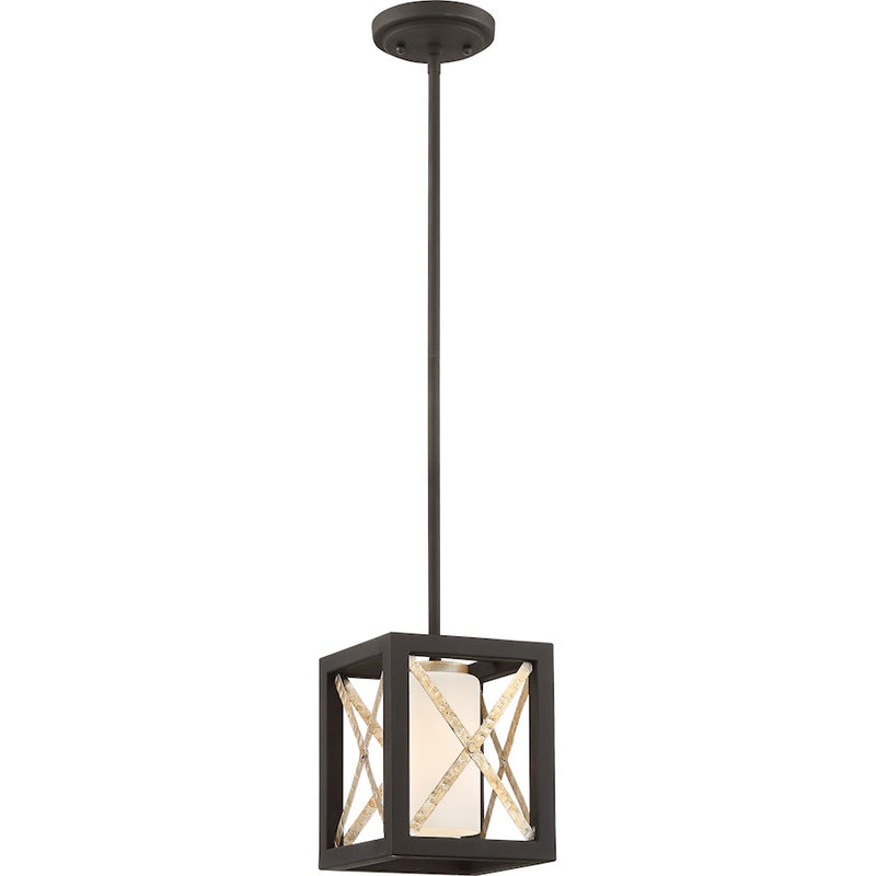 Nuvo Lighting Boxer 7in 1-Light Mini Pendant | Industrial Matte Black and Antique Silver Metal | Kitchen Island & Dining Room | 7 x 7 x 9 | Model 60-6135