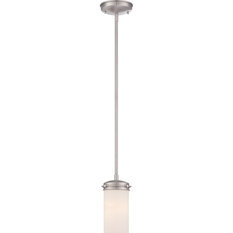 Nuvo Polaris 1-Light Mini Pendant | Contemporary Brushed Nickel and White Opal Glass | Kitchen Island & Dining Room Accent | 5.375 x 5.375 | Model 60-615
