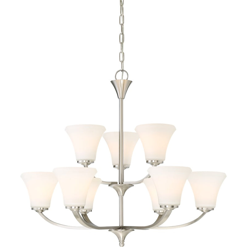 Nuvo Lighting Fawn 30in 9-Light Chandelier | Traditional Brushed Nickel | Living Room & Dining Room | 30 x 30 x 26 in | Model 60-6209