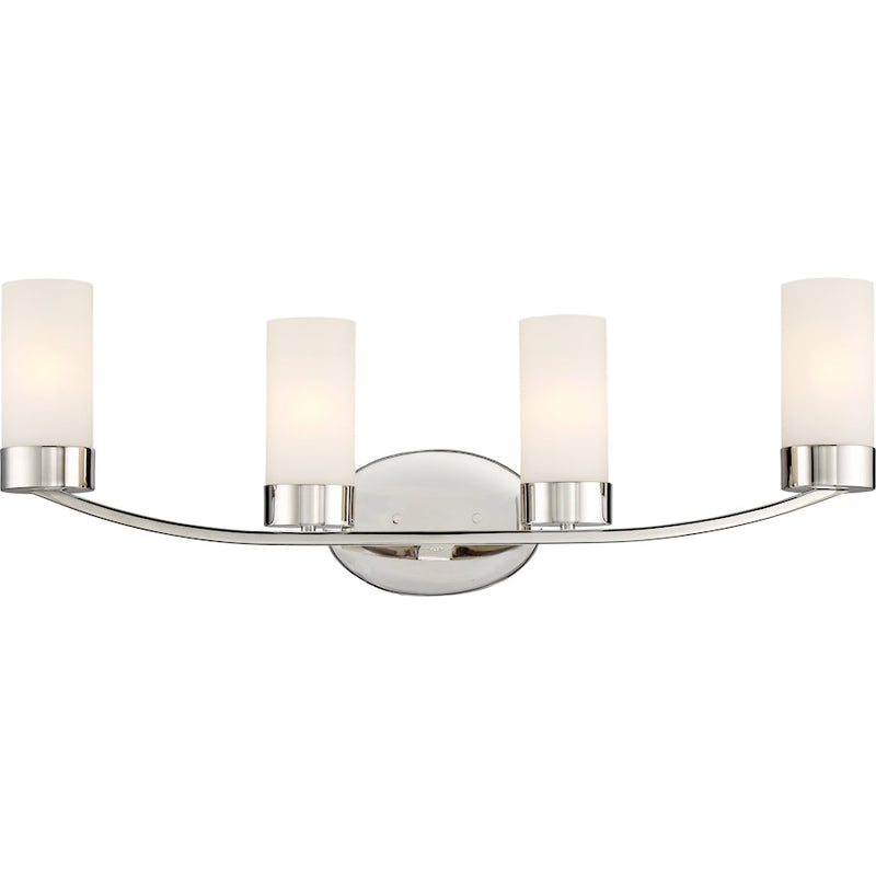 Nuvo Lighting Denver 29in 4-Light Vanity | Traditional Polished Nickel and White Glass | Bathroom Vanity | 29 x 10 in | Model 60-6224