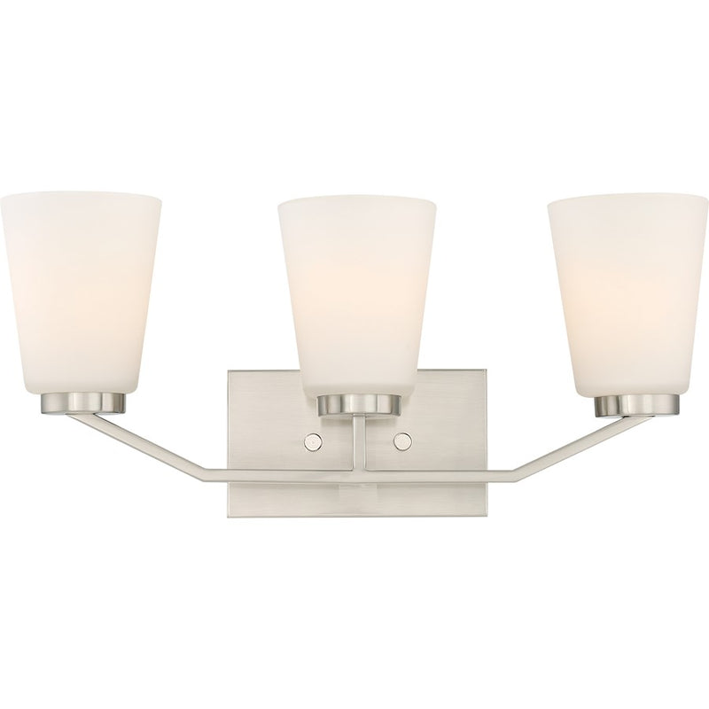 Nuvo Lighting Nome 21in 3-Light Vanity Light | Modern Brushed Nickel and White Glass | Bathroom Vanity | 21 x 9.25 x 6.5 in | Model 60-6243