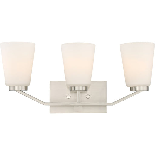 Nuvo Lighting Nome 21in 3-Light Vanity Light | Modern Brushed Nickel and White Glass | Bathroom Vanity | 21 x 9.25 x 6.5 in | Model 60-6243