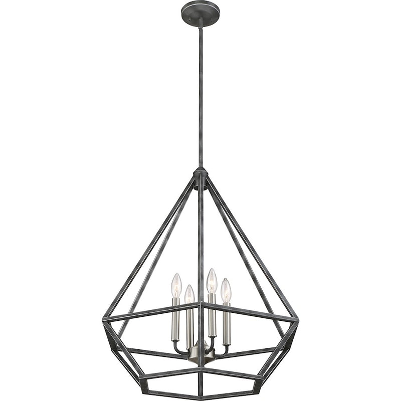 Nuvo Lighting Orin 24in 4-Light Pendant | Industrial Iron Black and Brushed Nickel | Kitchen Island & Dining Room | 24 x 24 x 26.75 in | Model 60-6261