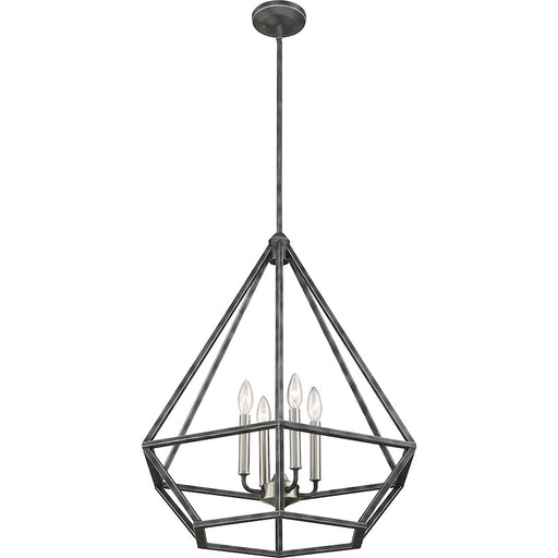 Nuvo Lighting Orin 24in 4-Light Pendant | Industrial Iron Black and Brushed Nickel | Kitchen Island & Dining Room | 24 x 24 x 26.75 in | Model 60-6261