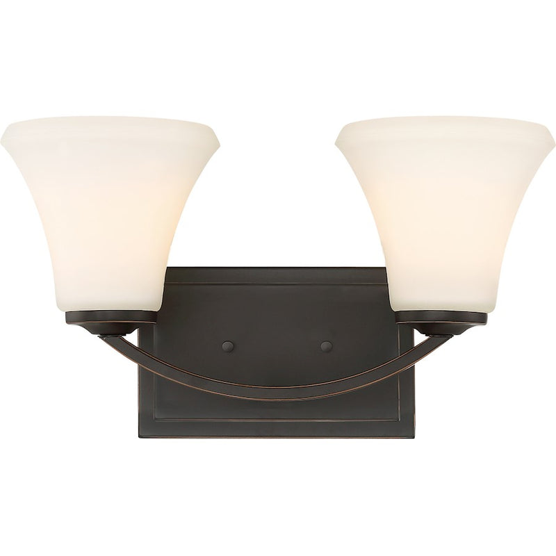 Nuvo Lighting Fawn 15in 2-Light Vanity | Traditional Mahogany Bronze and Beige Glass | Bathroom Vanity | 15 x 8.75 in | Model 60-6302