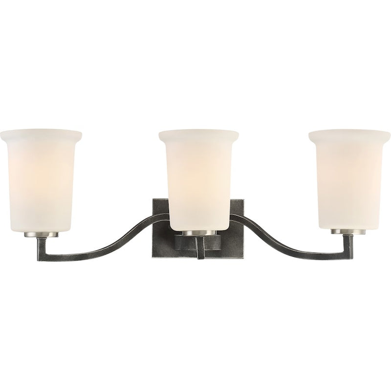 Nuvo Lighting Chester 24in 3-Light Vanity | Traditional Iron Black and White Glass | Bathroom Vanity | 24 x 7.75 in | Model 60-6373