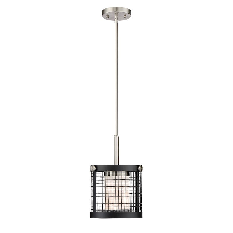 Nuvo Lighting Pratt 8in 1-Light Mini Pendant | Contemporary Black and Brushed Nickel with White Glass | Kitchen Island & Dining Room | 8 x | Model 60-6451