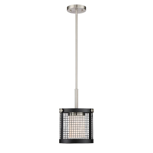 Nuvo Lighting Pratt 8in 1-Light Mini Pendant | Contemporary Black and Brushed Nickel with White Glass | Kitchen Island & Dining Room | 8 x | Model 60-6451