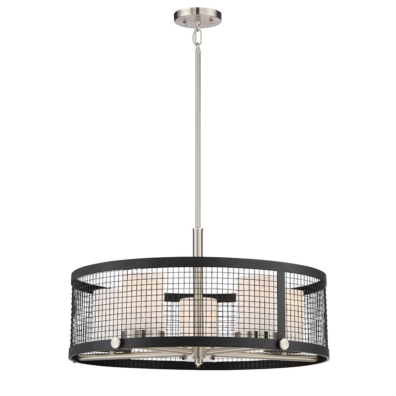 Nuvo Lighting Pratt 26in 5-Light Pendant | Contemporary Black and Brushed Nickel White Glass | Kitchen Island & Dining Room | 13.5 x 26 x | Model 60-6454