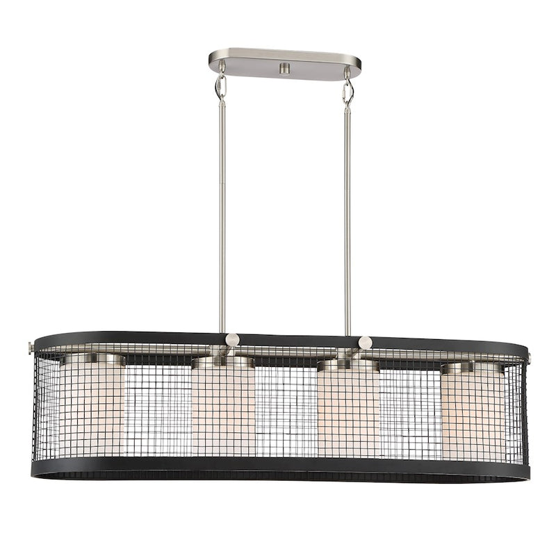 Nuvo Lighting Pratt 39in 4-Light Island Pendant | Contemporary Black and Brushed Nickel with White Glass | Kitchen Island & Dining Room | Model 60-6455