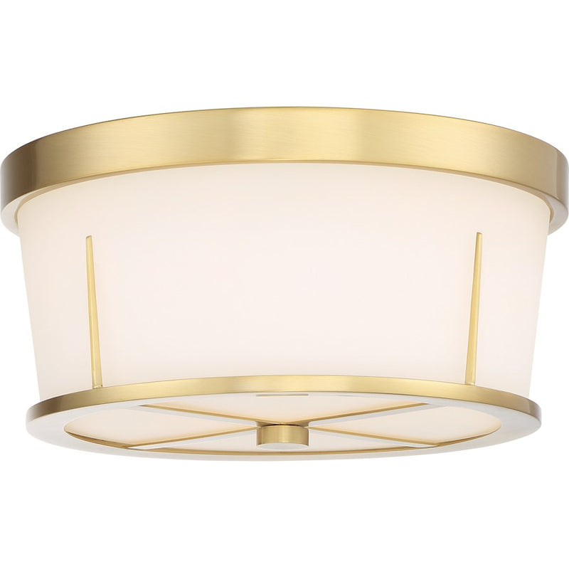 Nuvo Lighting Serene 13in 2-Light Flush Mount | Contemporary Satin White Glass and Natural Brass | Bedroom & Hallway | 6 x 13 x 6 in | Model 60-6537