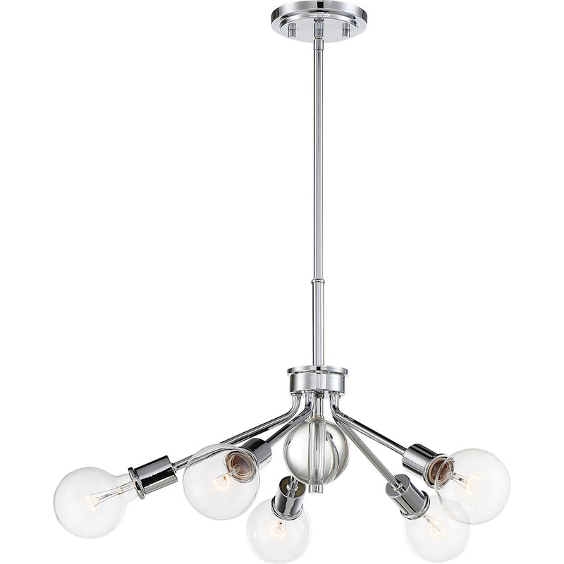 Nuvo Lighting Bounce 27in 5-Light Pendant | Transitional Polished Nickel and Crystal Accent | Kitchen Island & Dining Room | 27 x 27 x | Model 60-6565