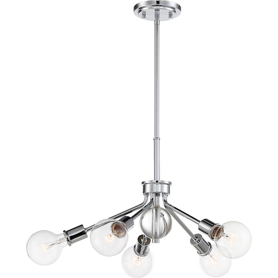 Nuvo Lighting Bounce 5 Light Pendant, Crystal Accent Polished Nickel