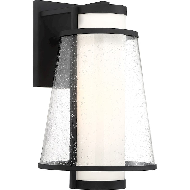 Nuvo Lighting Anau 11in 1-Light Outdoor Sconce | Industrial Matte Black and Etched Opal Clear Glass | Covered Patio & Entryway | 11 x 10.5 | Model 60-6603