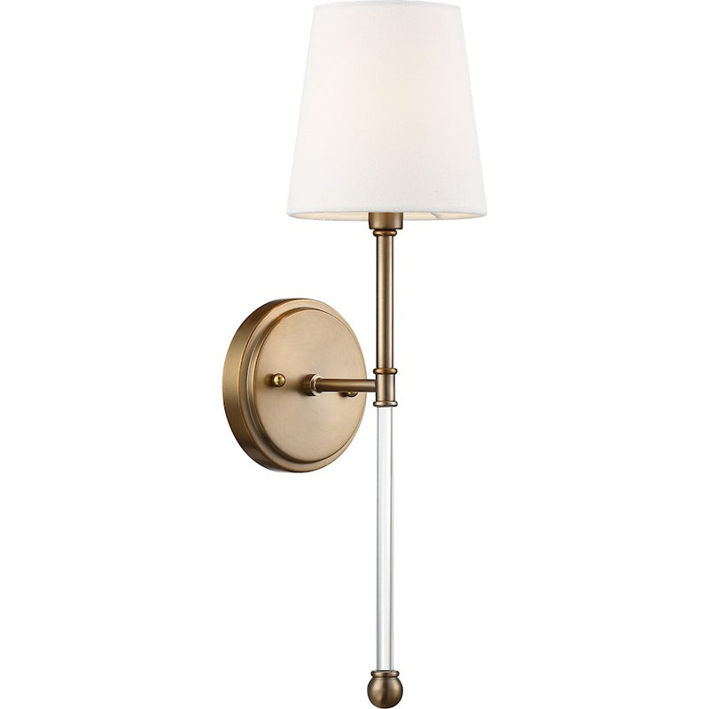 Nuvo Lighting Olmsted 1-Light Wall Sconce | Traditional Aged Bronze and White Linen Shade | Bedroom & Hallway Accent Light | 6.75 x 5.5 x | Model 60-6689