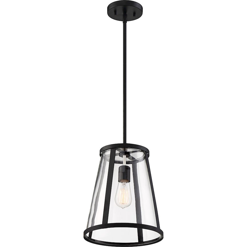 Nuvo Lighting Bruge 1-Light Pendant | Industrial Matte Black Steel and Clear Glass | Kitchen Island & Dining Room | 10.5 x 10.5 x 13 in | Model 60-6699
