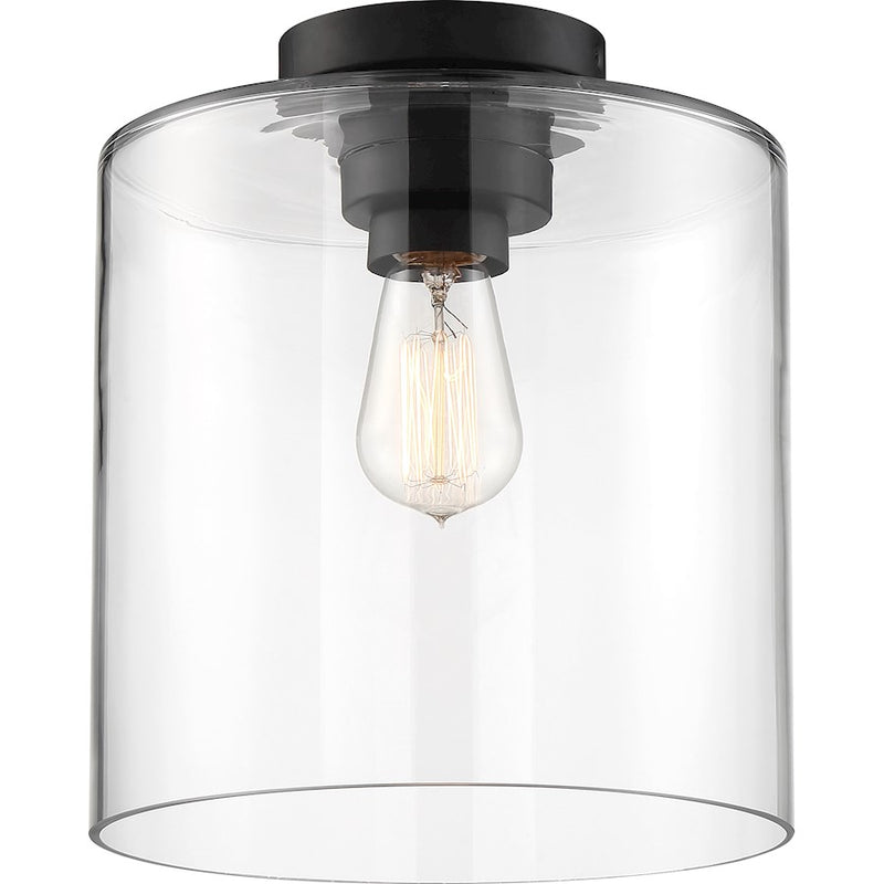 Nuvo Lighting Chantecleer 9.88in 1-Light Semi Flush | Modern Matte Black Steel and Clear Glass | Hallway & Entryway | 9.88 x 9.88 x 11.38 | Model 60-6779