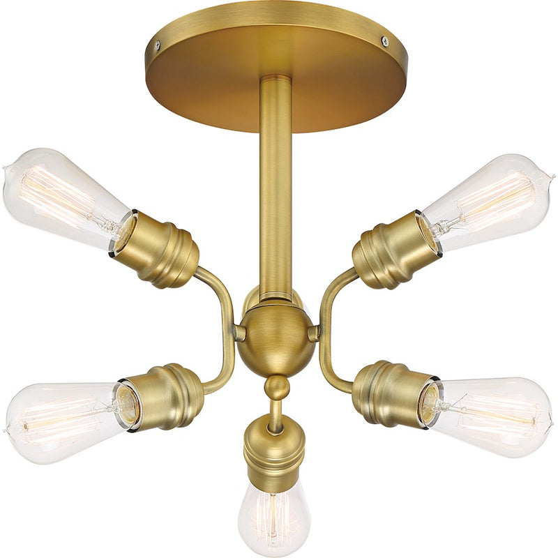 Nuvo Lighting Faraday 16in 6-Light Semi-Flush Mount | Industrial Brushed Brass | Kitchen & Entryway Ceiling Light | 16 x 16 x 14 in | Model 60-6926