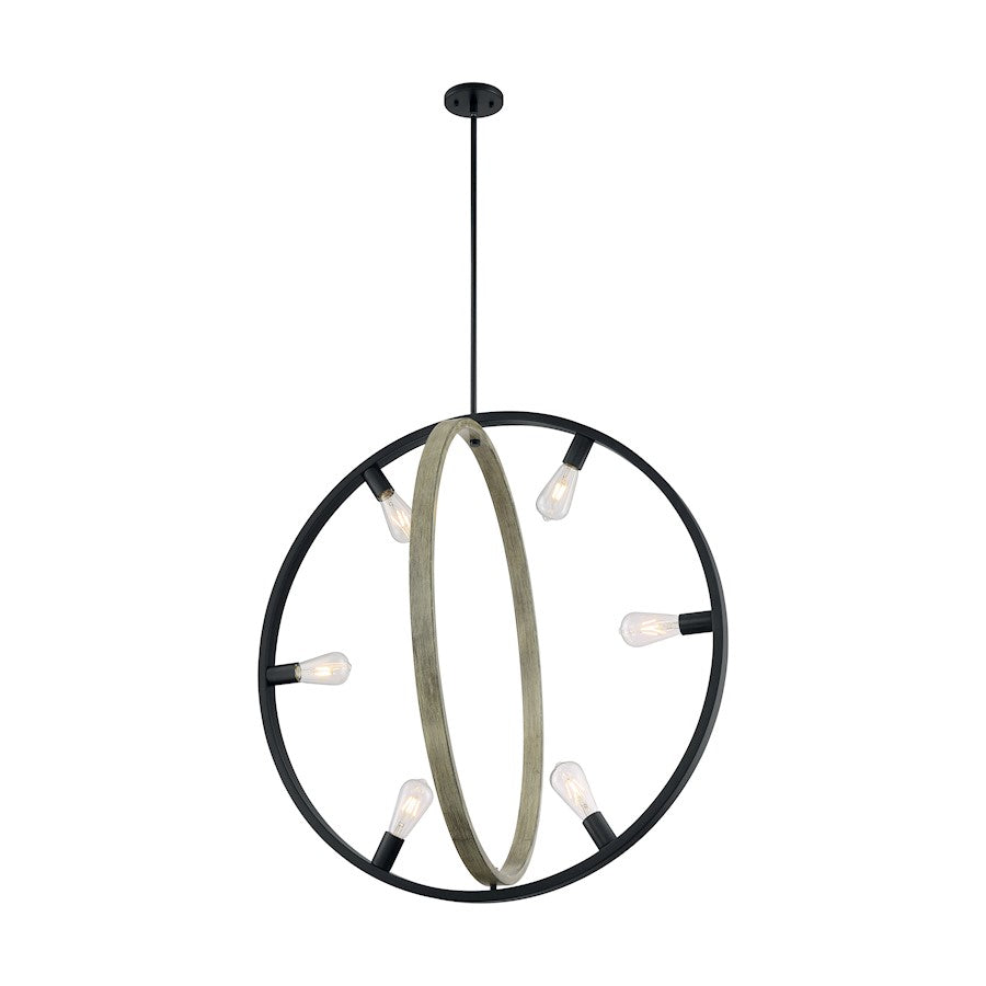 Nuvo Lighting Augusta 6 Light Pendant, Black/Wood