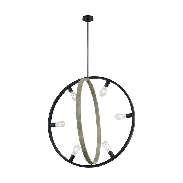 Nuvo Lighting Augusta 6 Light Pendant, Black/Wood