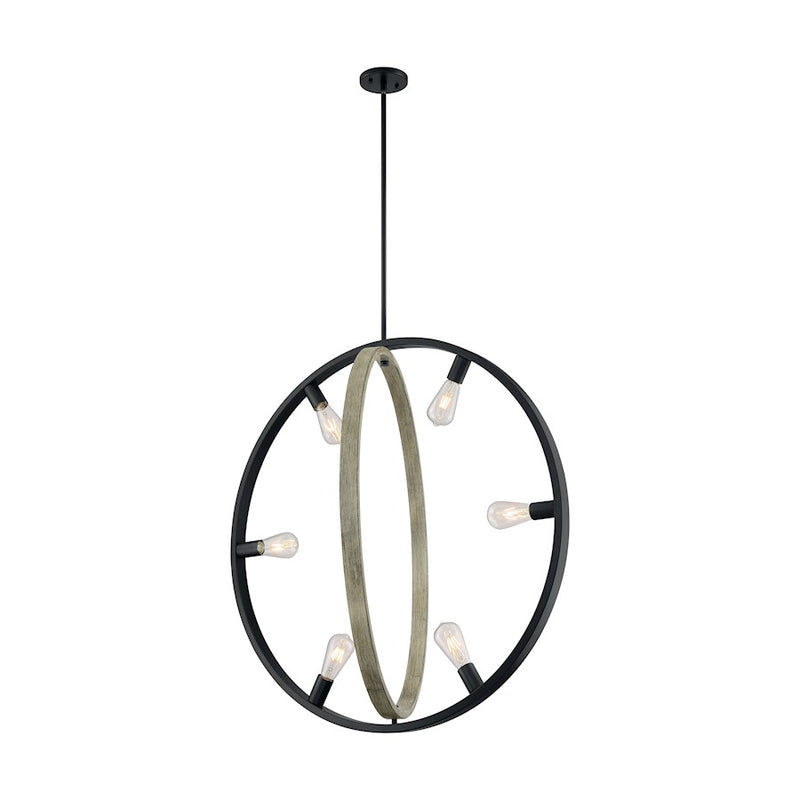 Nuvo Lighting Augusta 6 Light Pendant, Black/Wood