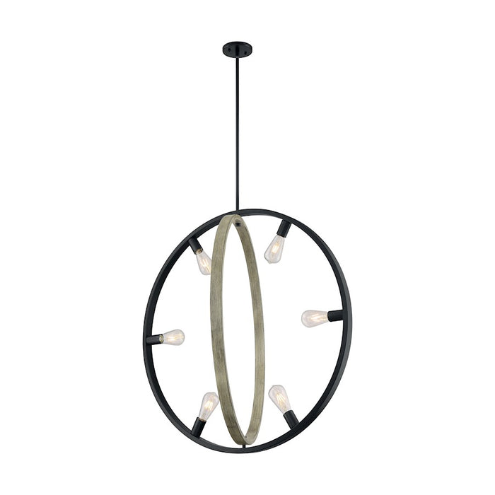 Nuvo Lighting Augusta 6 Light Pendant, Black/Wood