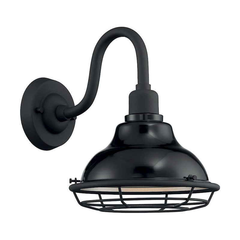 Nuvo Lighting Newbridge 10in 1-Light Wall Sconce | Farmhouse Gloss Black and Silver Metal | Covered Patio & Bathroom | 9.75 x 12.38 in | Model 60-7001