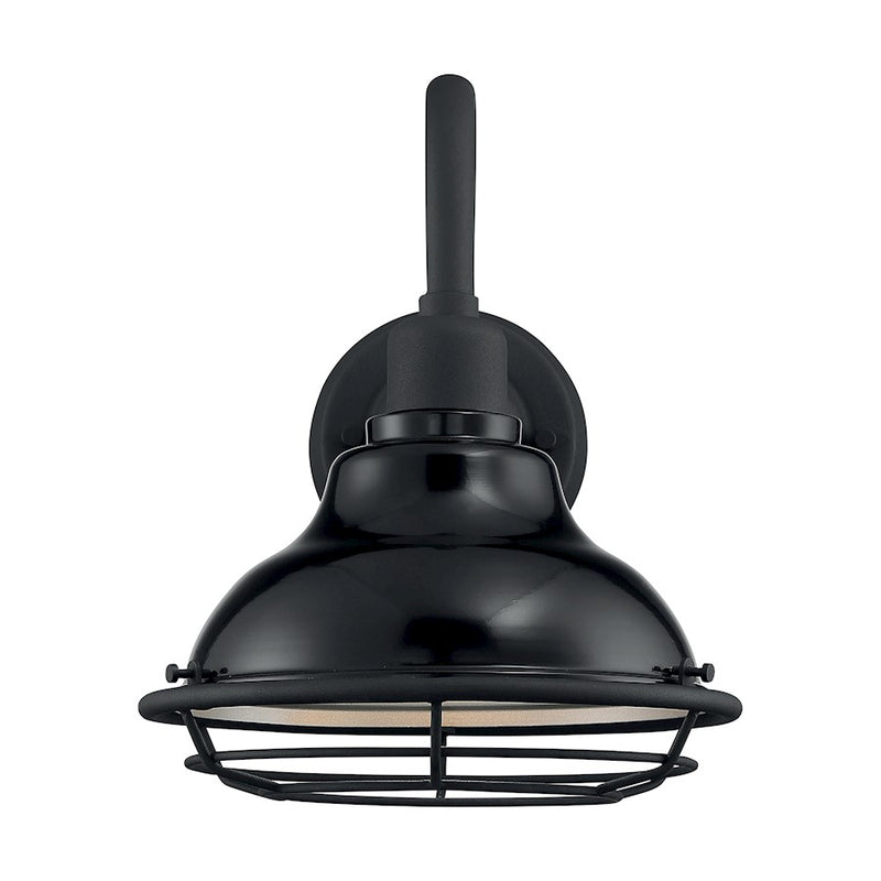Nuvo Lighting Newbridge 10in 1-Light Wall Sconce | Farmhouse Gloss Black and Silver Metal | Covered Patio & Bathroom | 9.75 x 12.38 in | Model 60-7001