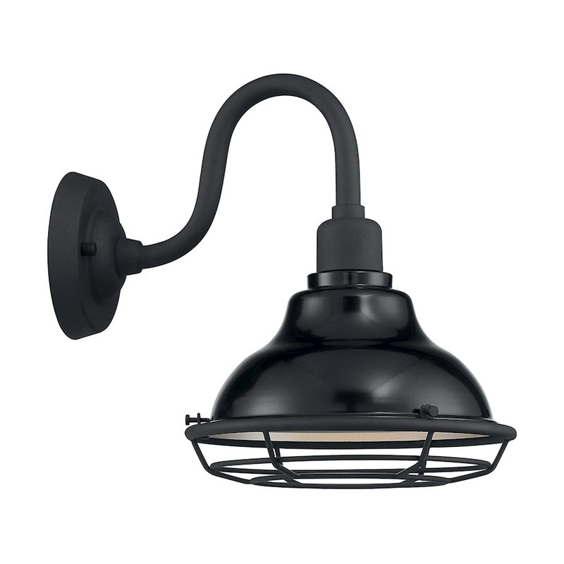 Nuvo Lighting Newbridge 10in 1-Light Wall Sconce | Farmhouse Gloss Black and Silver Metal | Covered Patio & Bathroom | 9.75 x 12.38 in | Model 60-7001