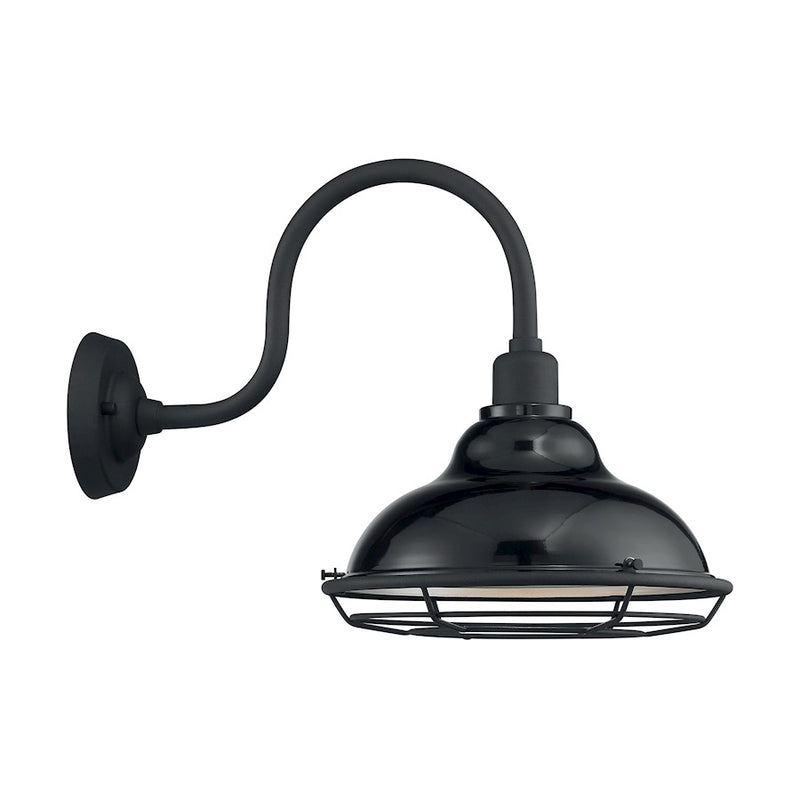 Nuvo Lighting Newbridge 12in 1-Light Wall Sconce | Farmhouse Gloss Black and Silver Metal | Indoor & Covered Patio | 12 x 12 x 14.13 in | Model 60-7002