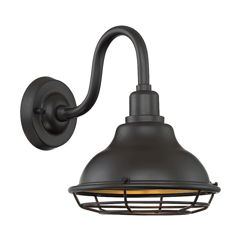 Nuvo Lighting Newbridge 10in 1-Light Wall Sconce | Farmhouse Dark Bronze and Gold Finish | Indoor & Covered Patio | 9.75 x 12.38 x 9.75 in | Model 60-7011